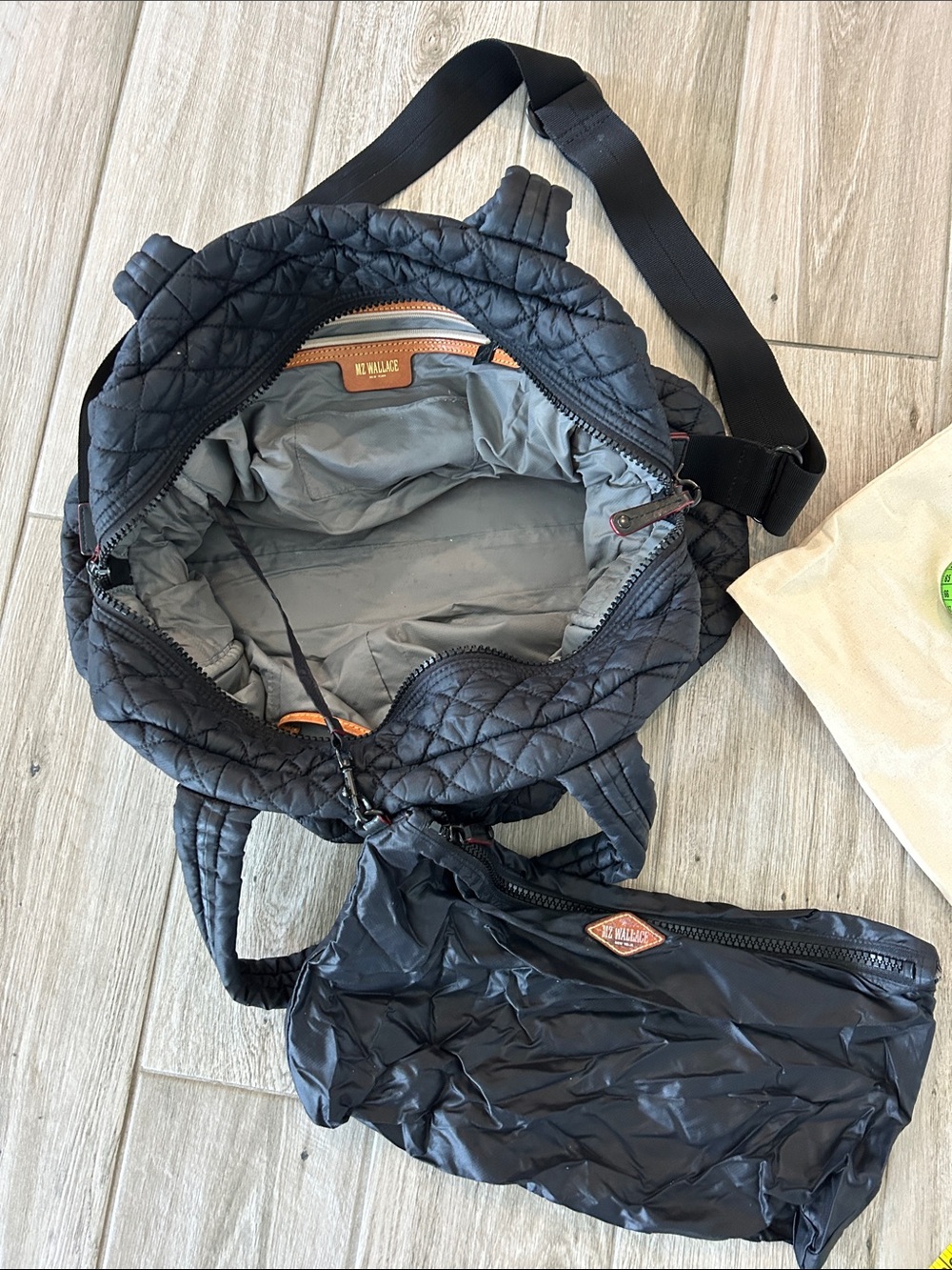 MZ Wallace Jim travel bag Black Quilted Nylon Shoulder Bag - Picture 7 of 15